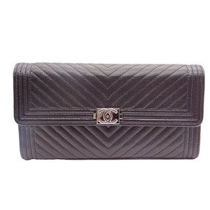 Chanel Wallet Long Wallet Boy Chanel Caviar Black